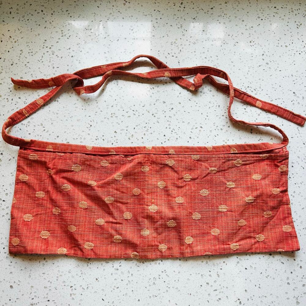 Orange Gold Polka Dot Waist Apron Long Ties 2 Pockets